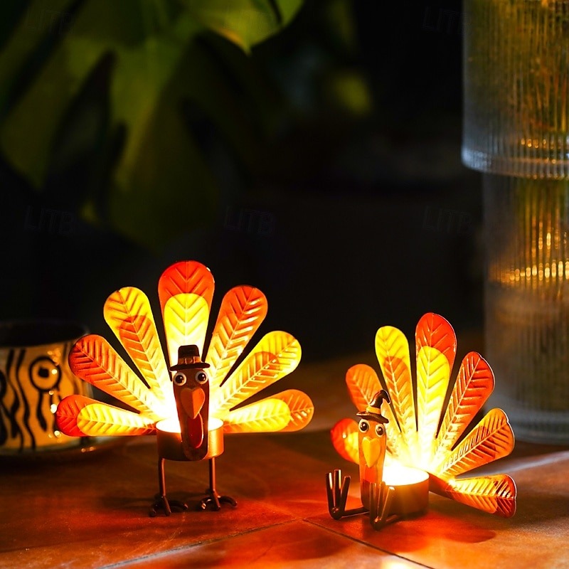🥰🎁Colorful Turkey Metal Tea Light Candle Holder | Thanksgiving Tabletop Decoration