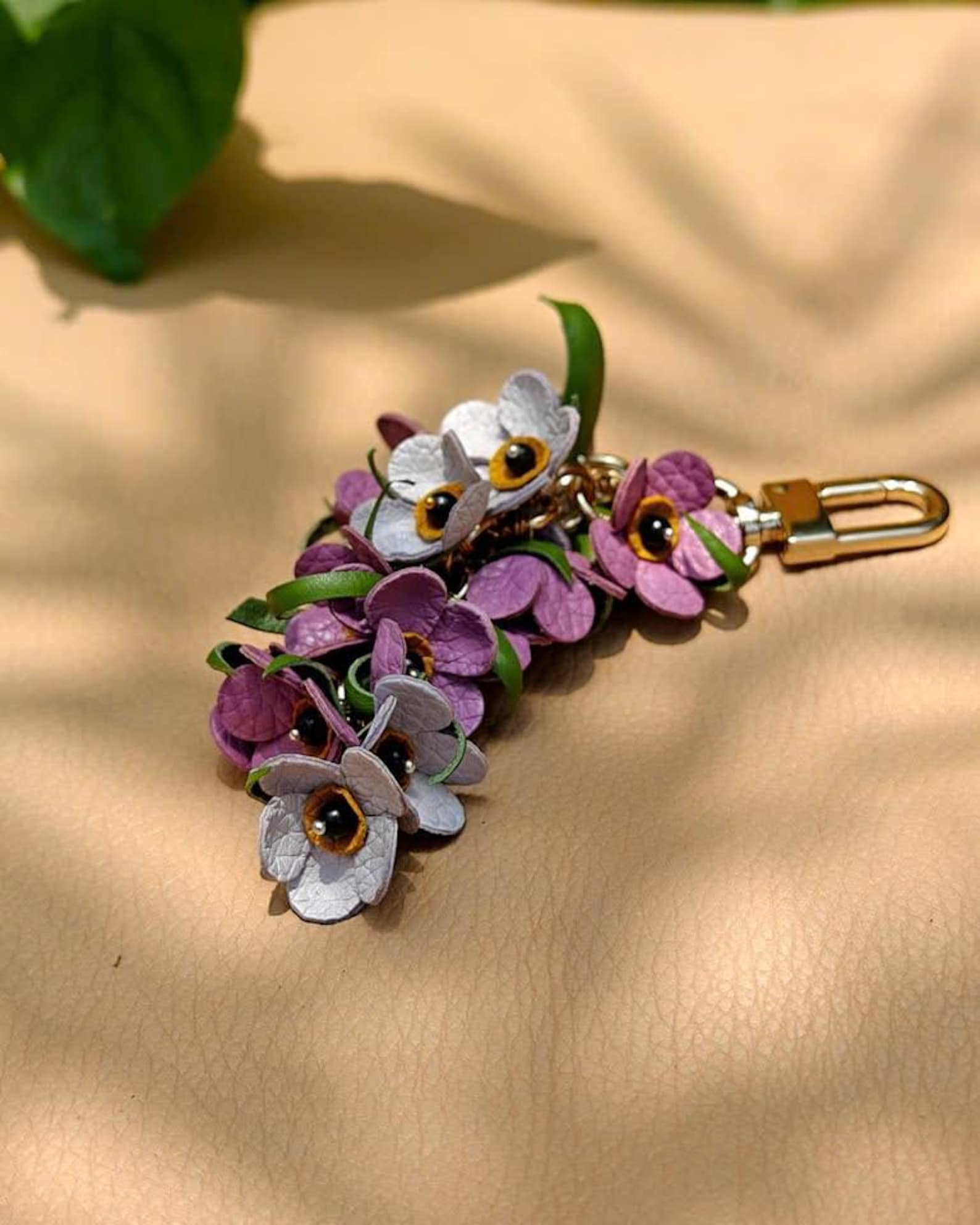 Handmade Leather Forget Me Not Keychain