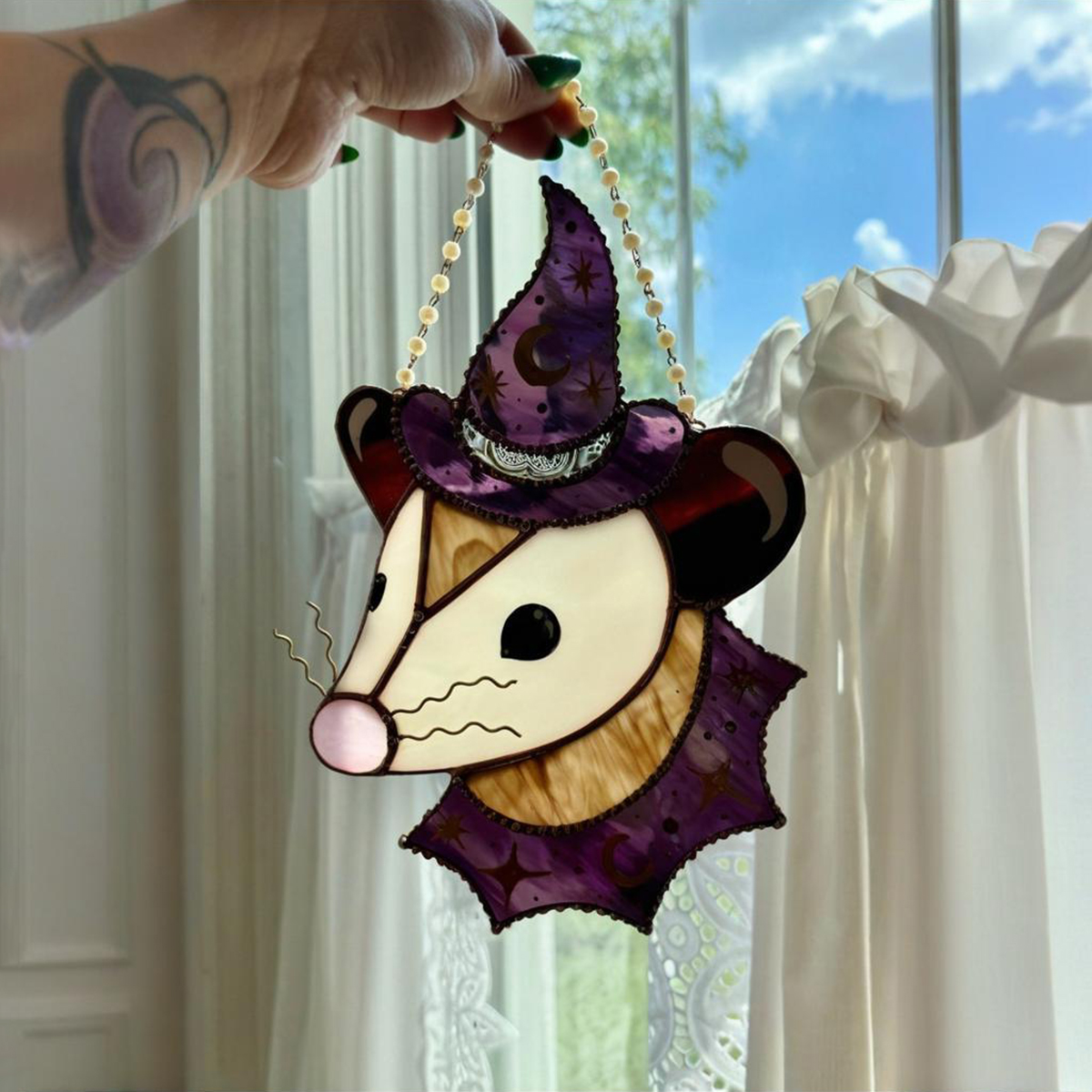 🎁TODAY ONLY!!🔥70% Off Clearance Sale!🐿️ Acorn Wizard Possum Stained Glass Suncatcher