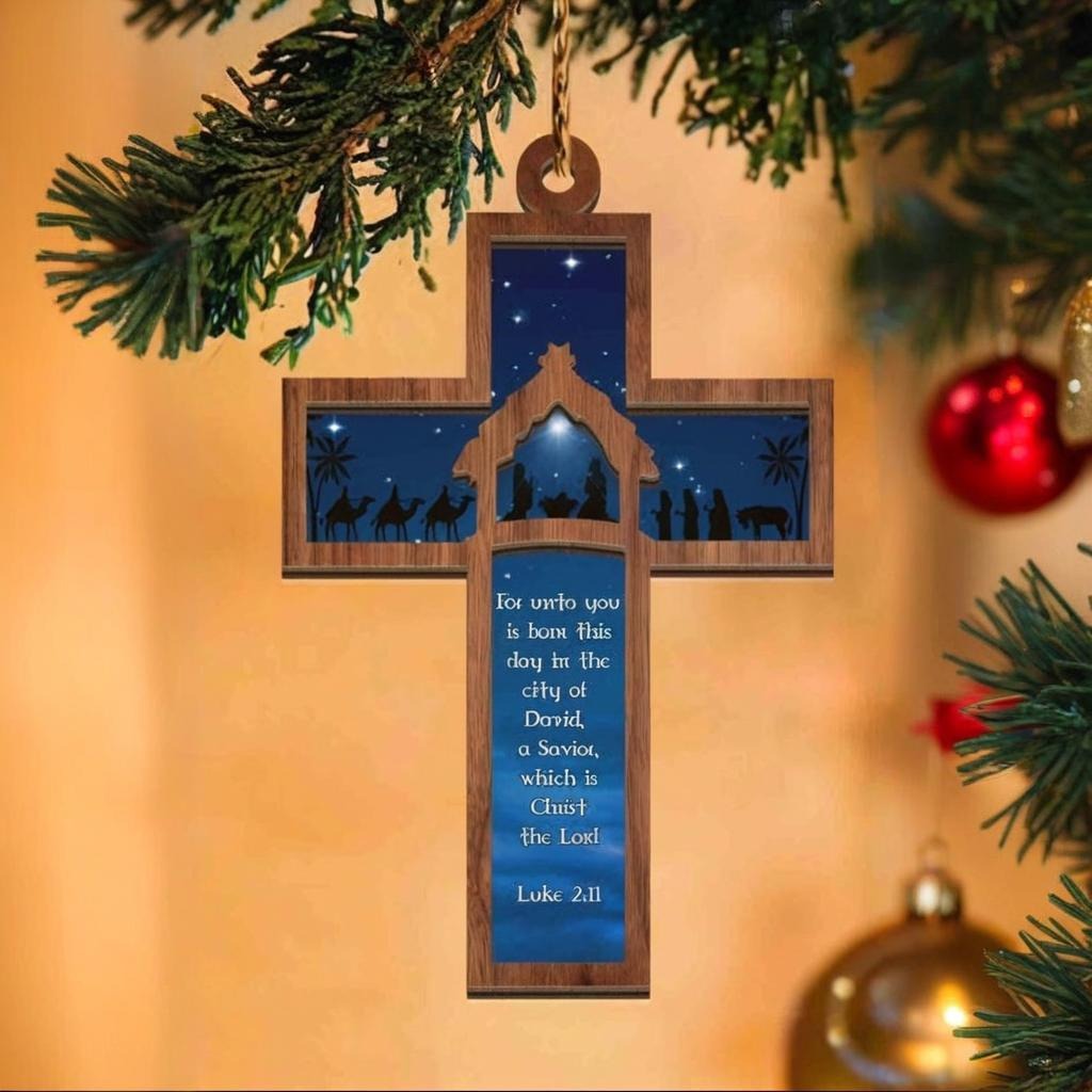 ✨Nativity Cross Scripture Ornament - Religious Luke 2:11💖