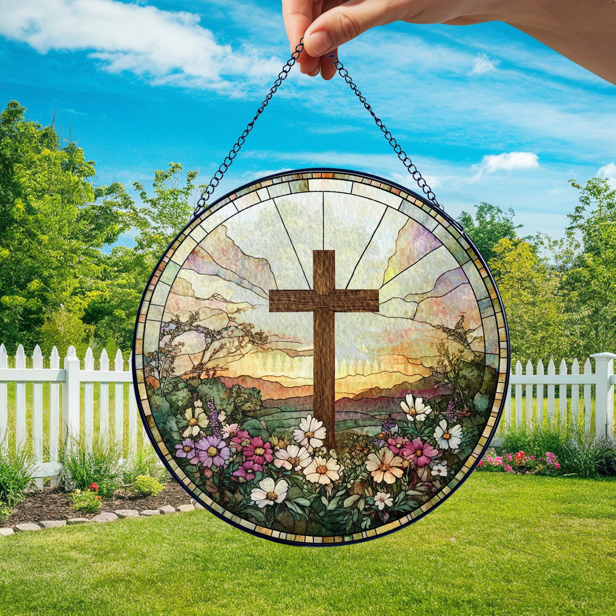 🔥Last Day 50% Off--Cross And Wild Flower Suncatcher Ornament