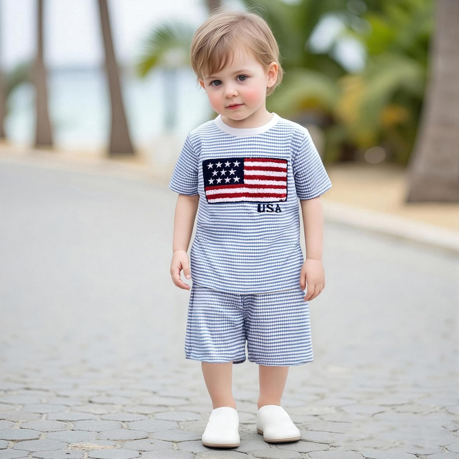 Toddler Boy USA Flag Waffle Knit T-Shirt & Shorts Set