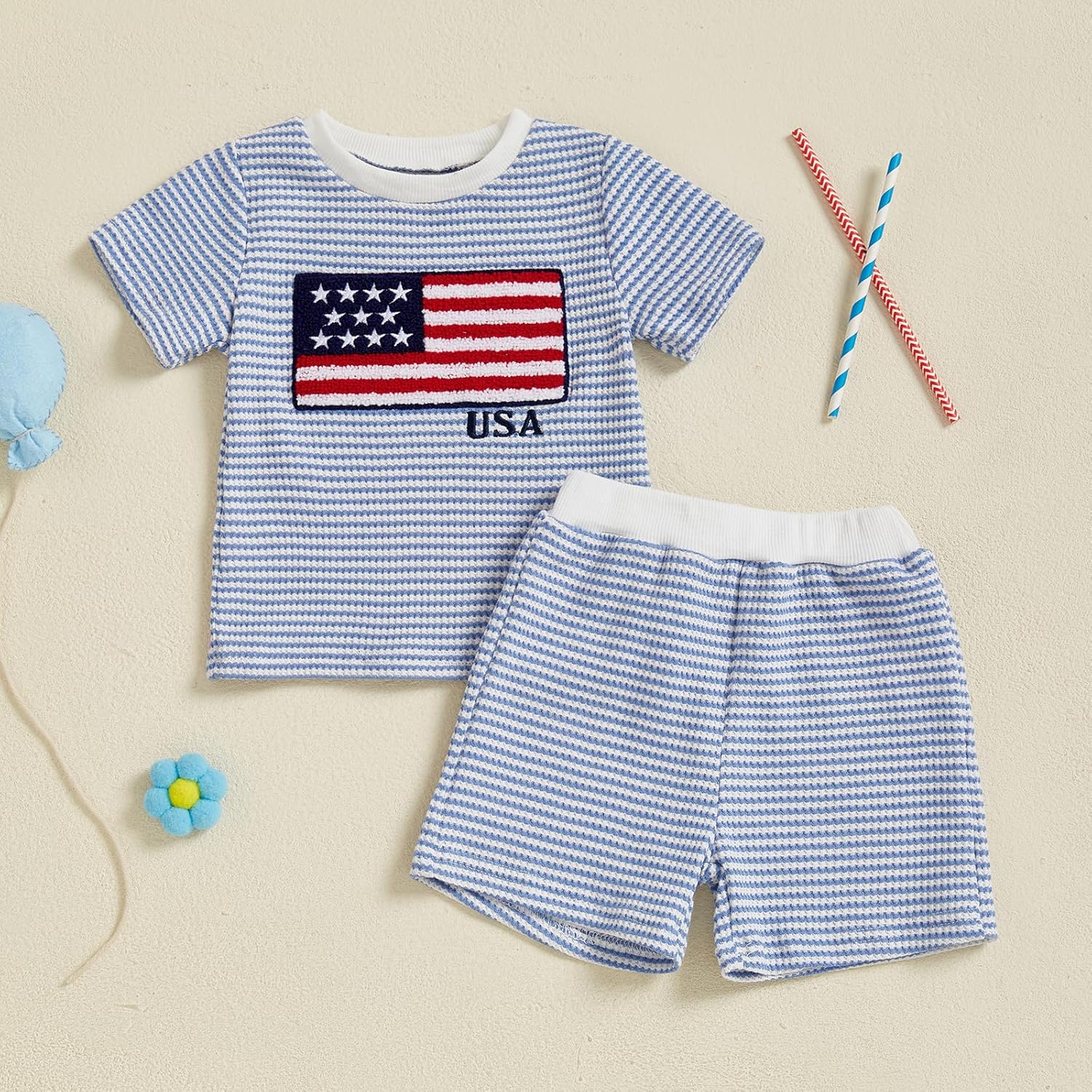 Toddler Boy USA Flag Waffle Knit T-Shirt & Shorts Set