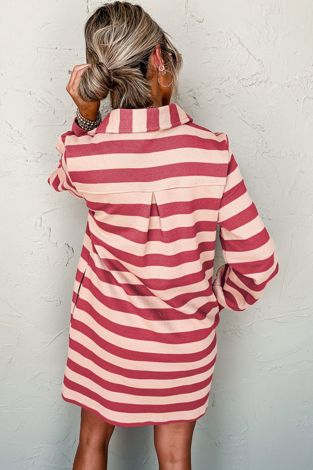 Casual Striped V-Neck Long Sleeve Loose Dress With Pockets (Buy 2 Free Shipping)