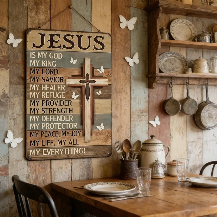 Jesus Is My God King Everything – Vintage Tin Sign 8x12 Inch Religious Metal Wall Art