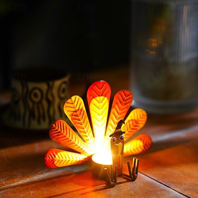 🥰🎁Colorful Turkey Metal Tea Light Candle Holder | Thanksgiving Tabletop Decoration