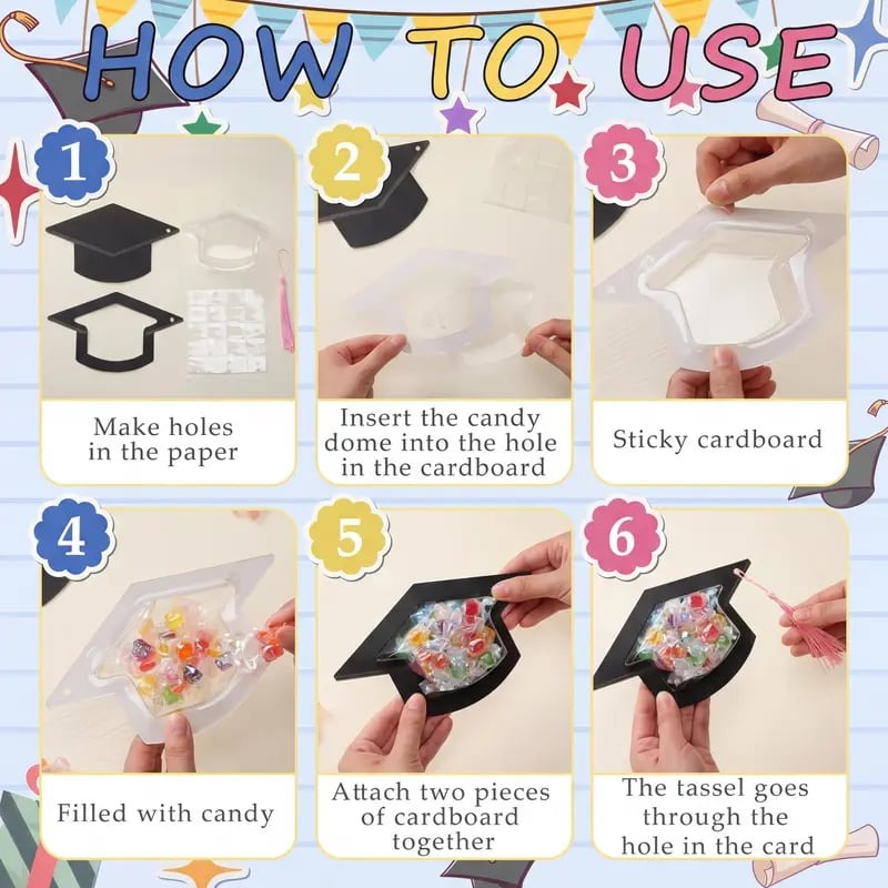 🎓30-pack graduation cap candy cards, 2026 graduation candy dome greeting card gift with tassel chocolate box