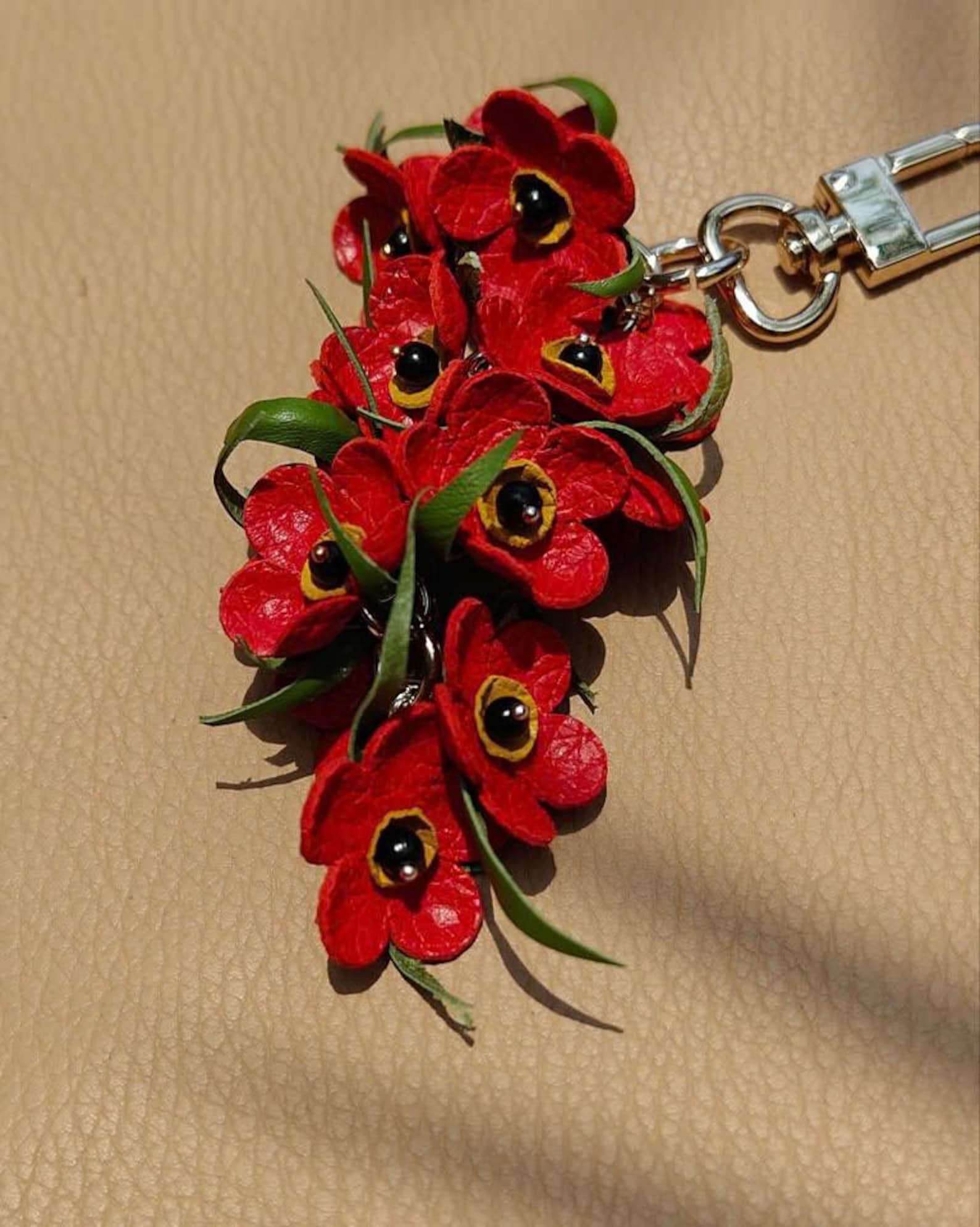 Handmade Leather Forget Me Not Keychain