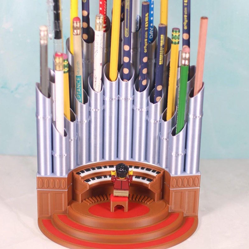Pipe Organ Pen Pencil Holder 23 Pen Large Capacity with Storage Compartment