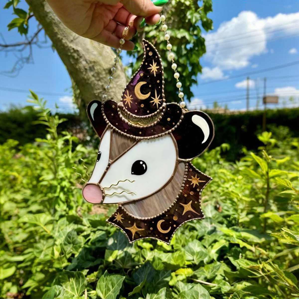 🎁TODAY ONLY!!🔥70% Off Clearance Sale!🐿️ Acorn Wizard Possum Stained Glass Suncatcher