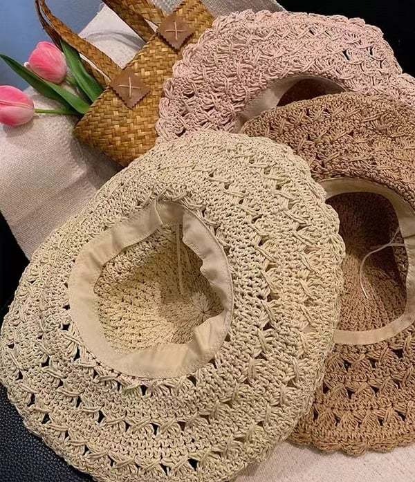 👒Elegant Crochet Straw Hat with Ruffle Detail