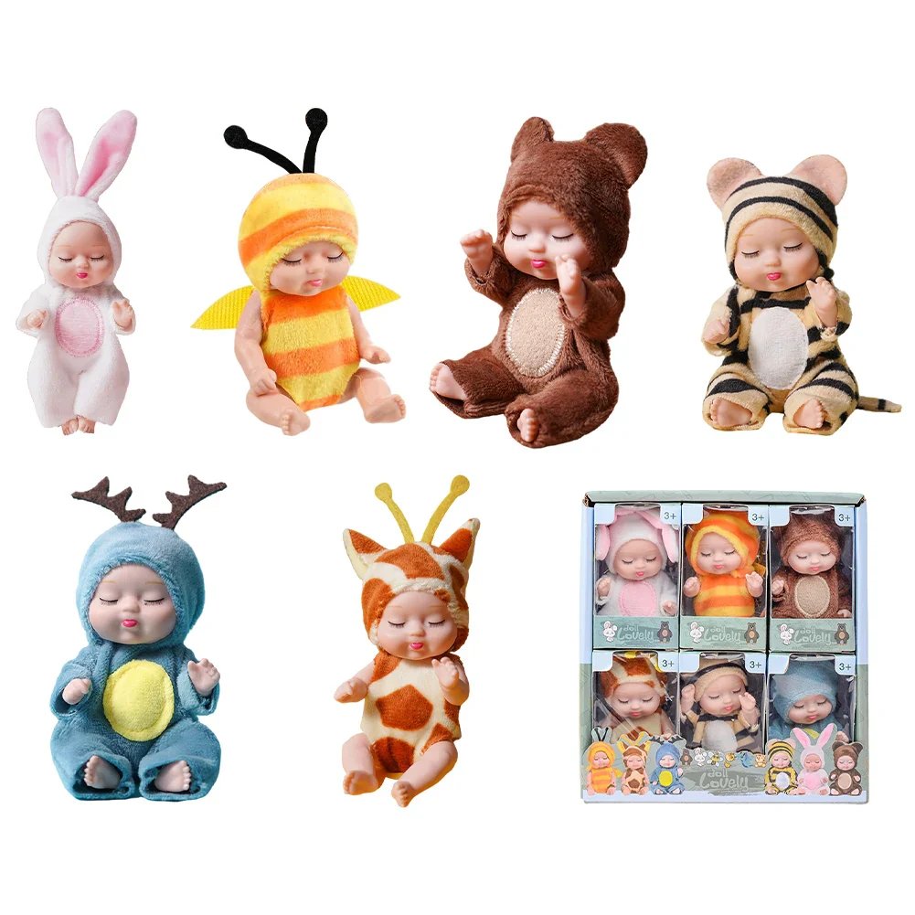 🐣Easter Egg Fillers: 6-Pc Mini Reborn Baby Doll Set | 4.3" Lifelike Realistic Sleeping Babies in Animal Outfits