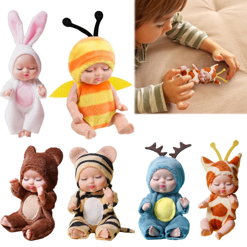 🐣Easter Egg Fillers: 6-Pc Mini Reborn Baby Doll Set | 4.3" Lifelike Realistic Sleeping Babies in Animal Outfits