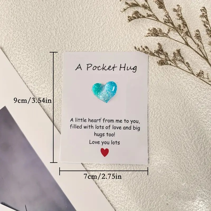 💕💕Little Heart Pocket Hugs Love Symbol Card (Cute resin heart decorative gift with an encouraging greeting)