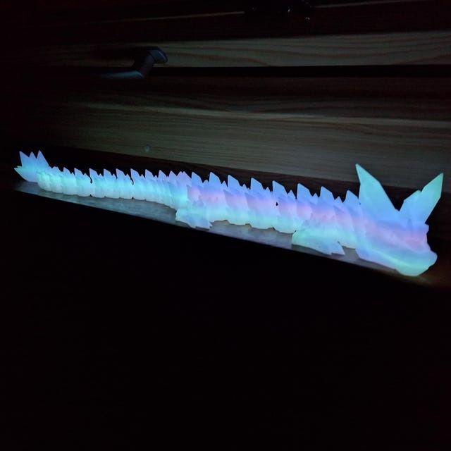 🐲Glow in the Dark Rainbow Crystal Dragon, 3D Printed Bookshelf Decoration