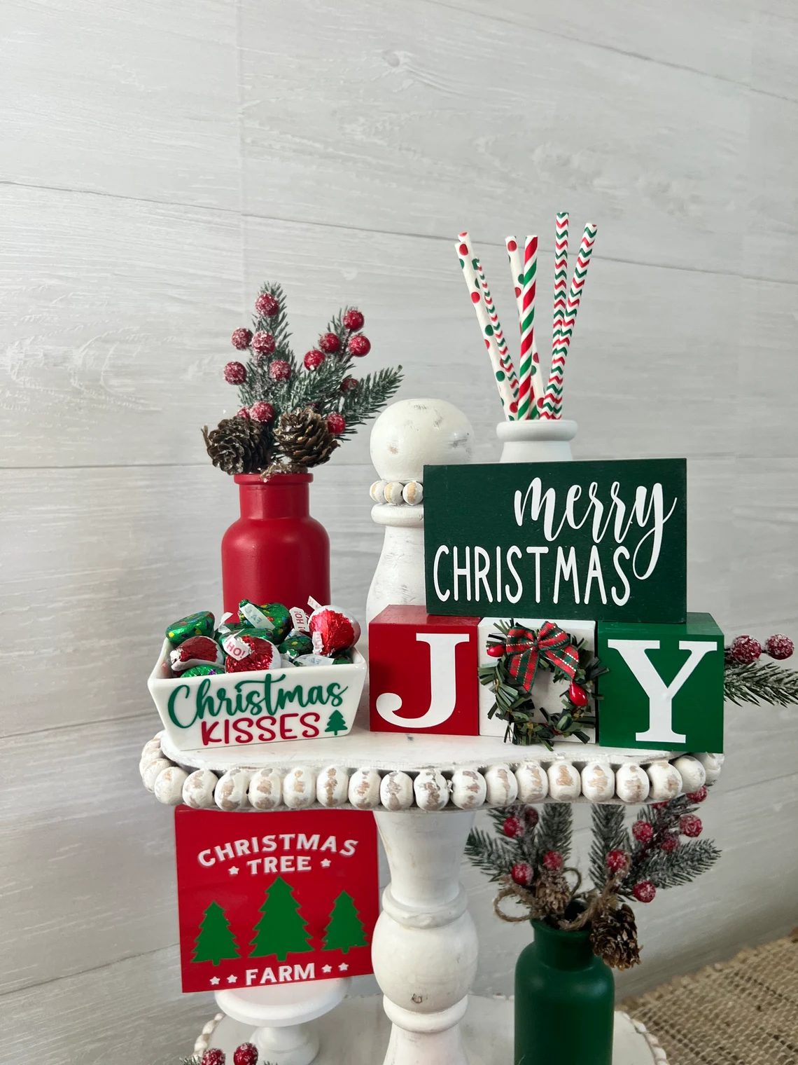 Christmas tiered tray decor.