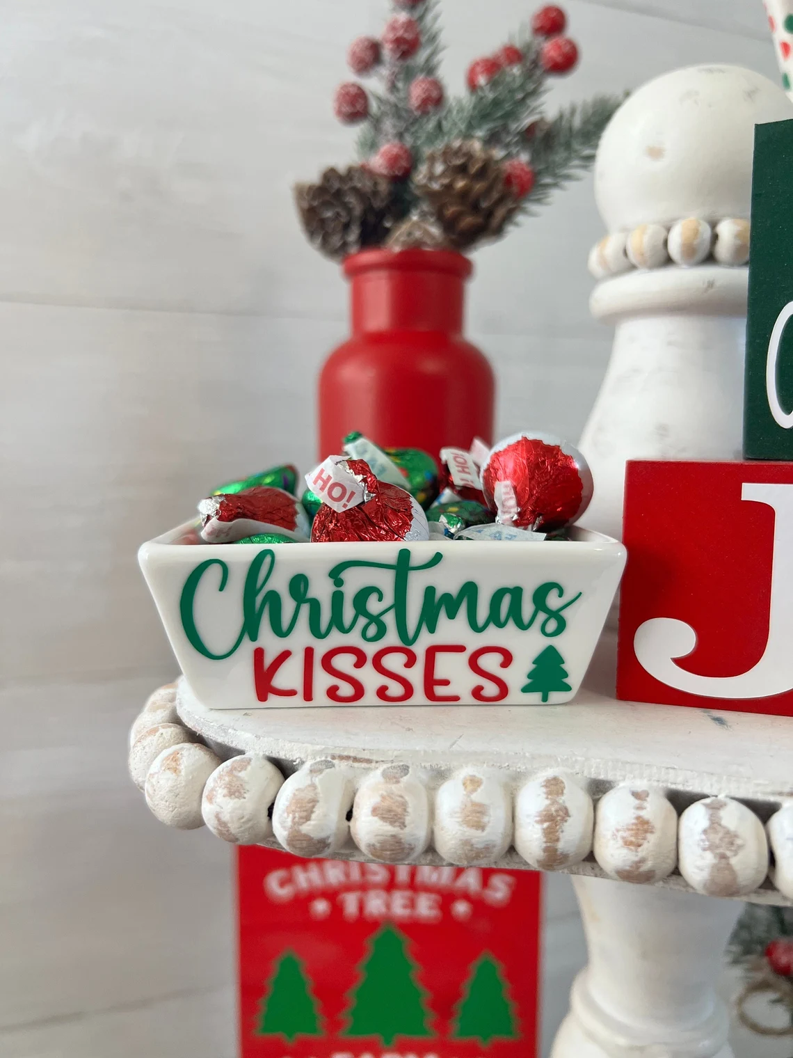Christmas tiered tray decor.