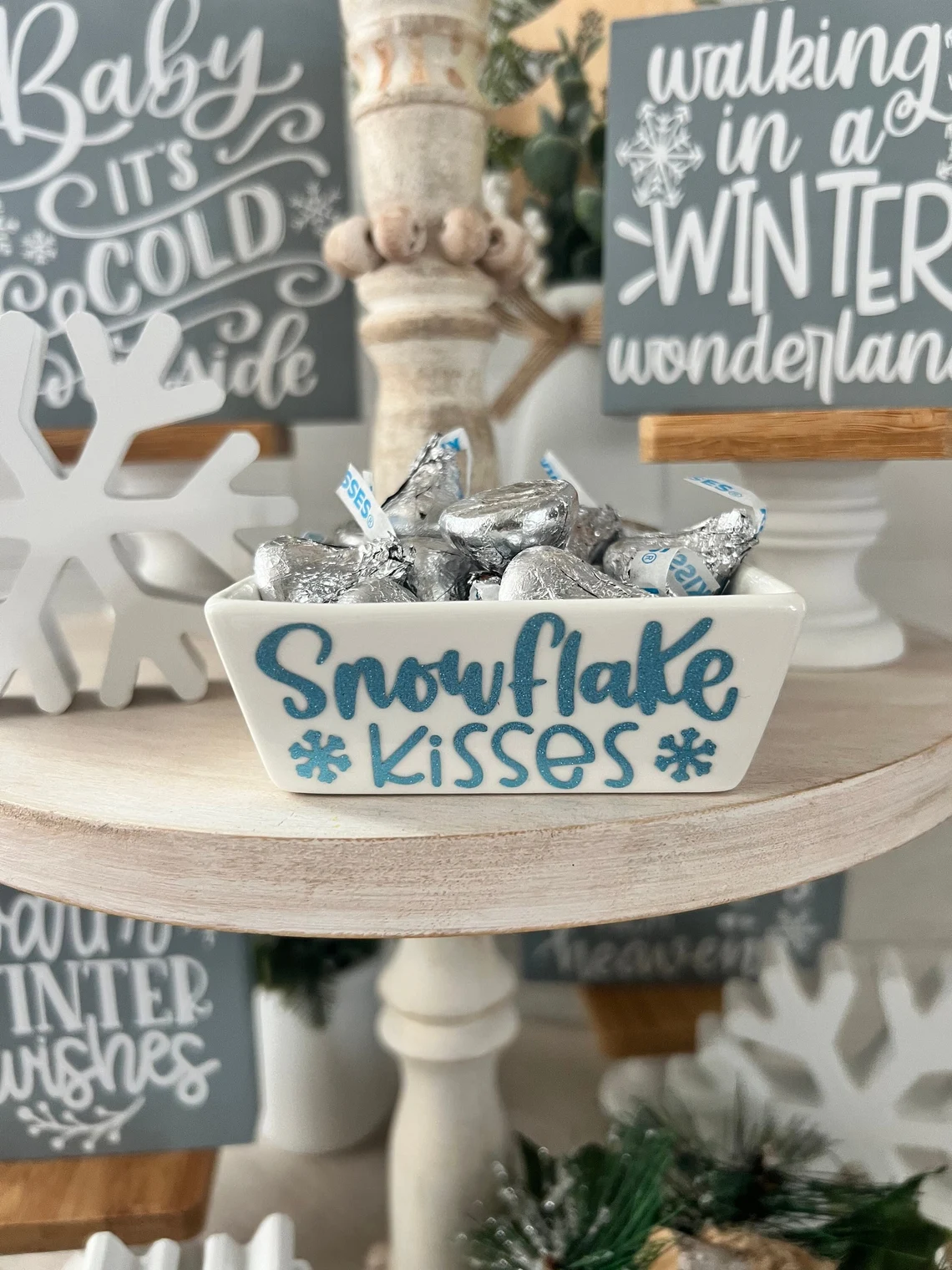 Christmas tiered tray decor.