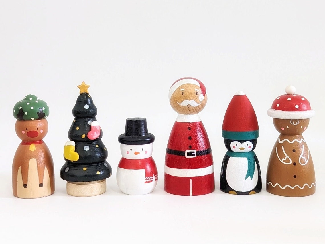 Christmas Peg Dolls / Xmas Gift / Xmas Wooden Figures / Santa Claus / Christmas Decor / Hand-painted peg dolls / Festive Season Decor image 2
