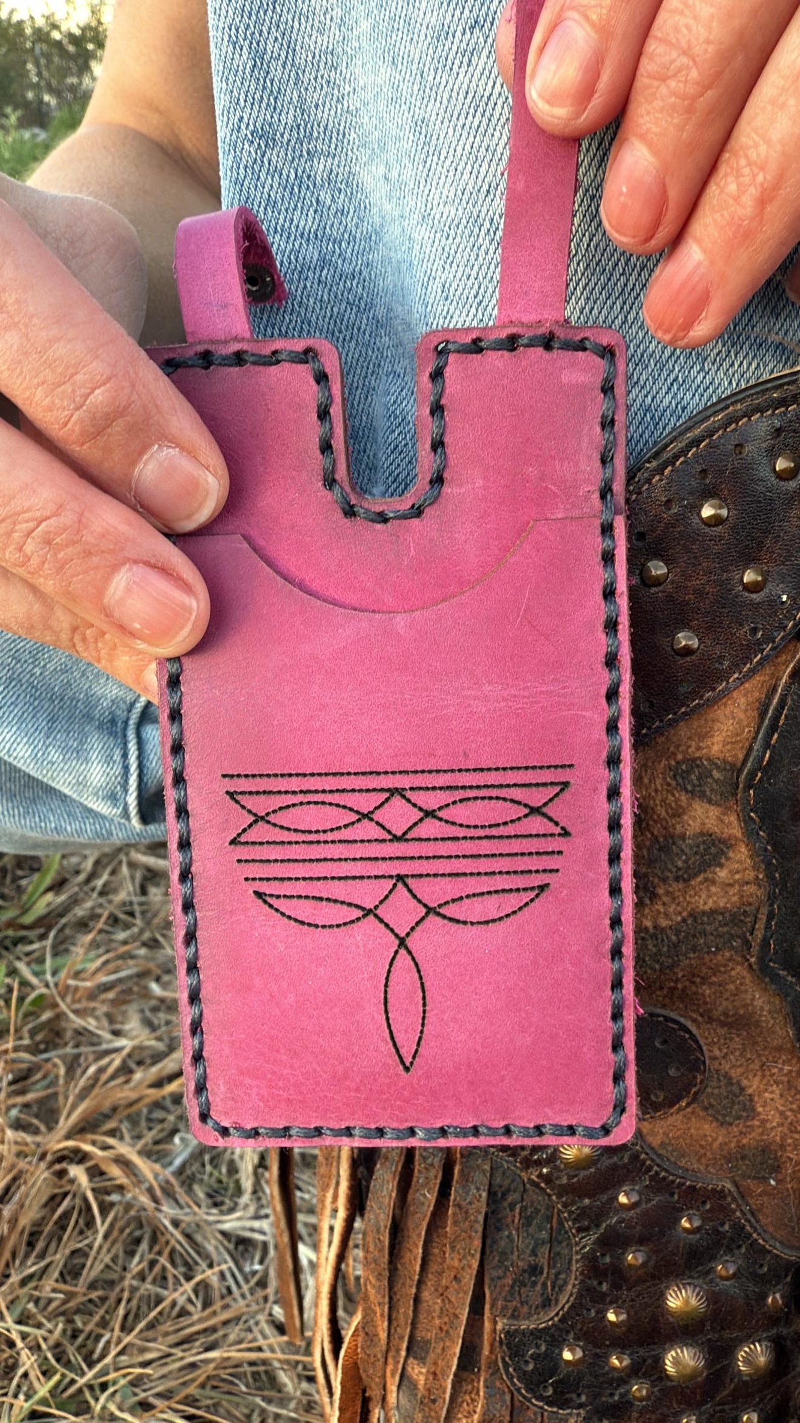 Leather boot wallet with snap strap western pull on boot accessory hands free rodeo and concert wallet boot strap wallet rodeo concert gift