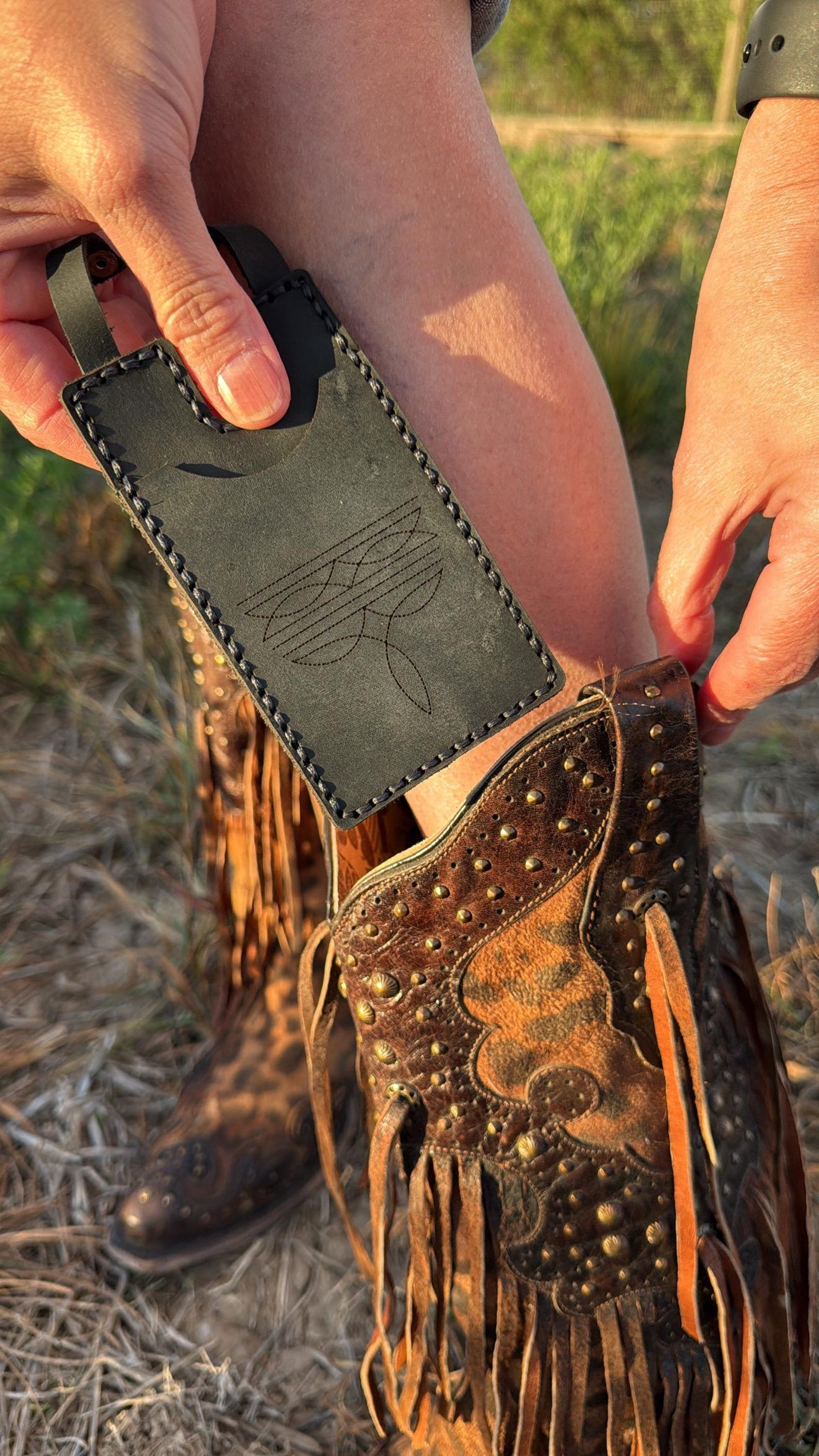 Leather boot wallet with snap strap western pull on boot accessory hands free rodeo and concert wallet boot strap wallet rodeo concert gift
