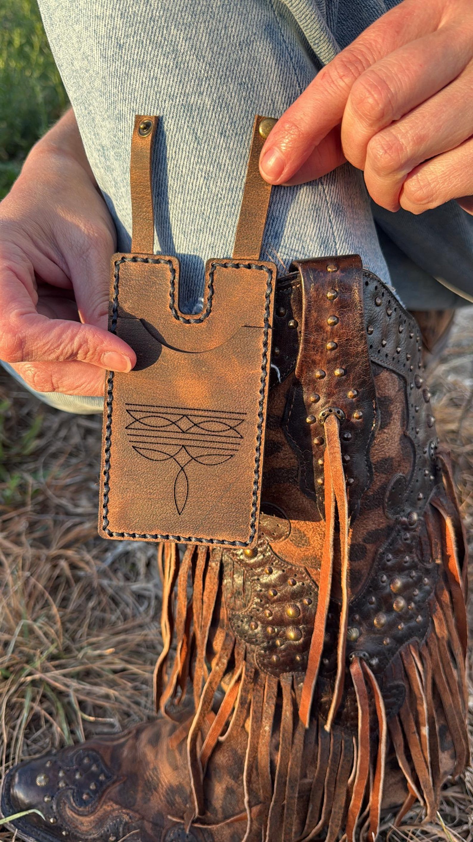 Leather boot wallet with snap strap western pull on boot accessory hands free rodeo and concert wallet boot strap wallet rodeo concert gift
