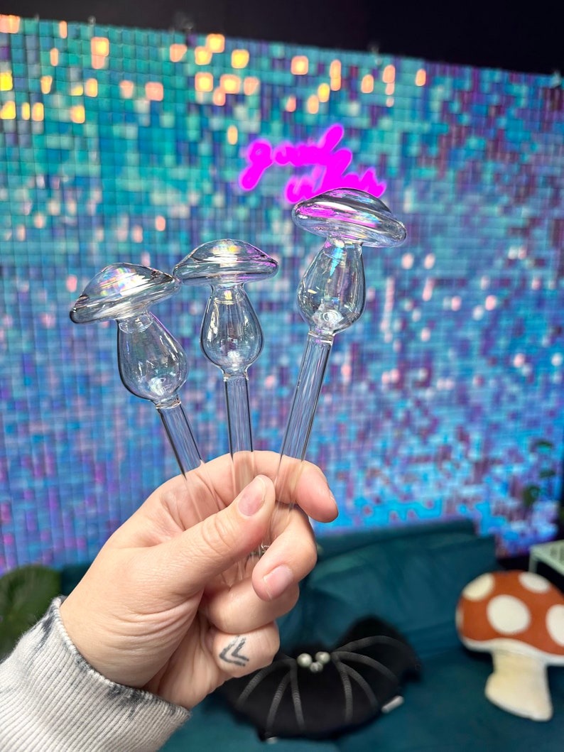 Glass Iridescent Self watering Mushroom Globe