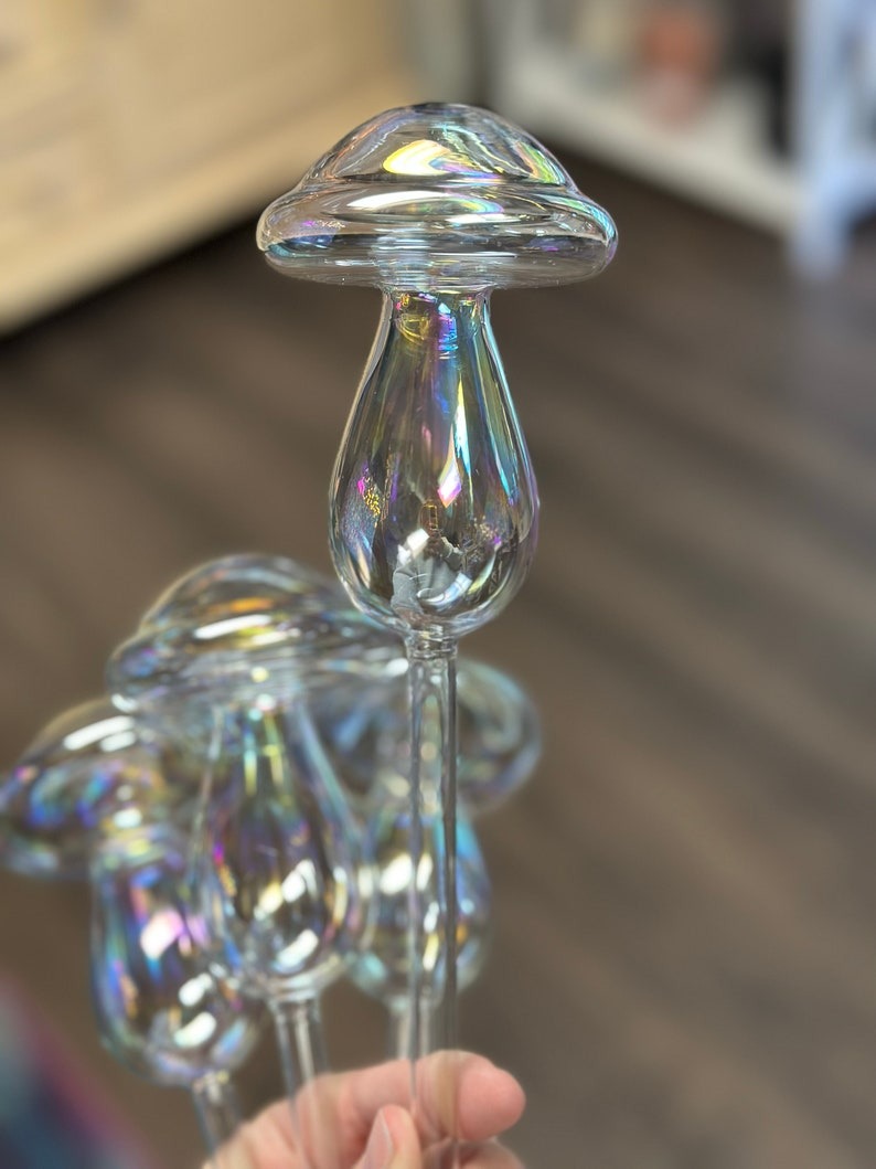 Glass Iridescent Self watering Mushroom Globe