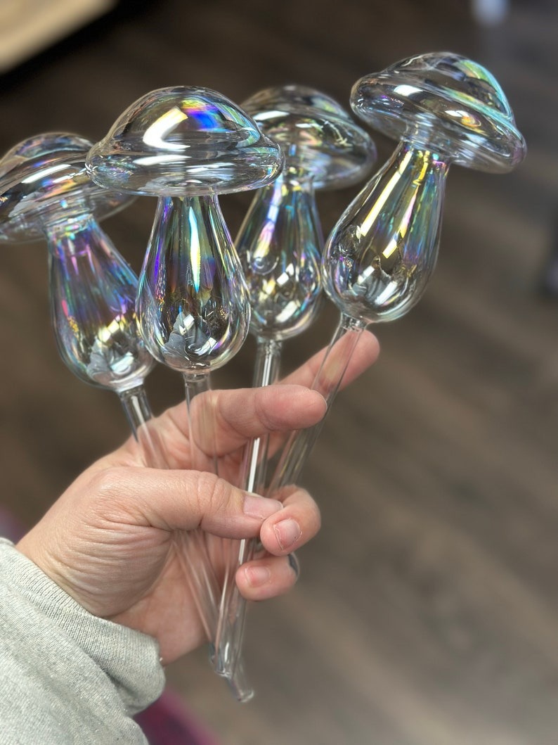 Glass Iridescent Self watering Mushroom Globe