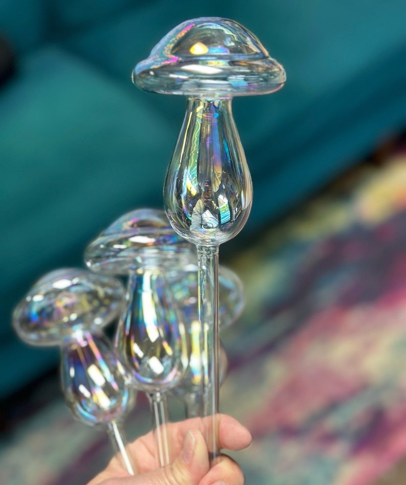 Glass Iridescent Self watering Mushroom Globe