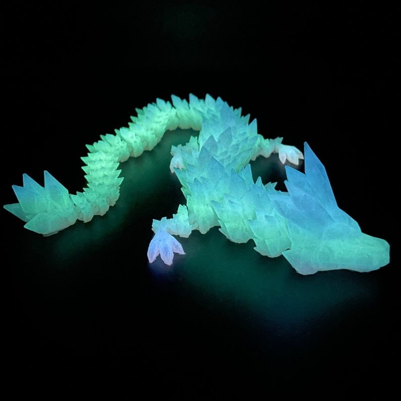 🐲Glow in the Dark Rainbow Crystal Dragon, 3D Printed Bookshelf Decoration