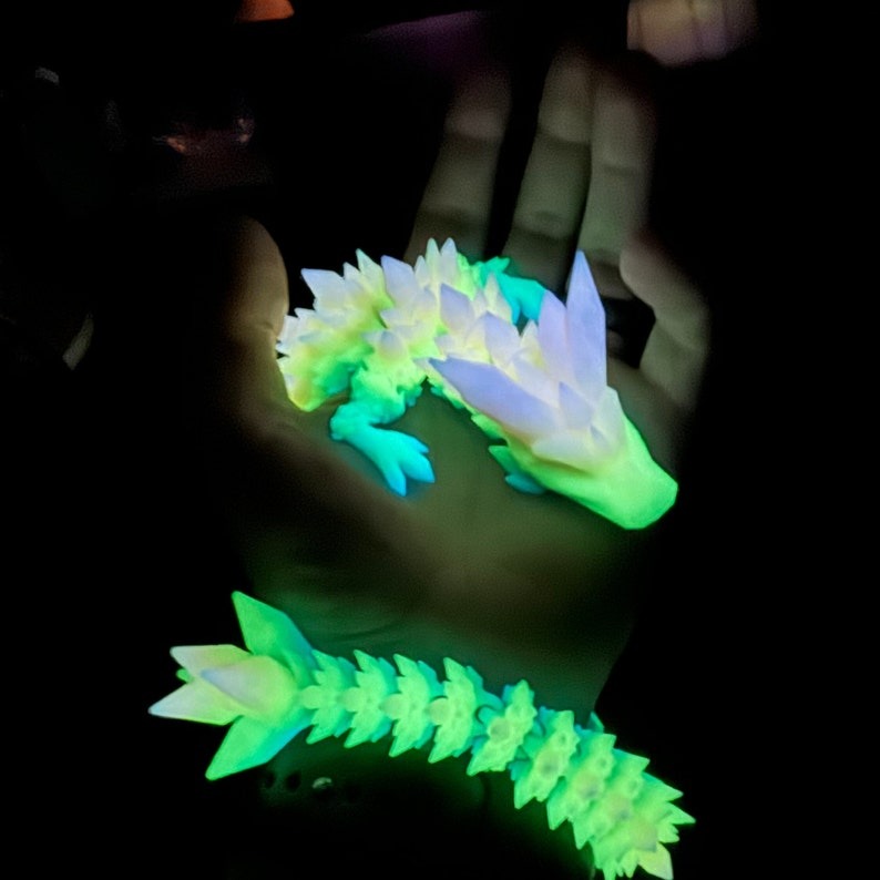 🐲Glow in the Dark Rainbow Crystal Dragon, 3D Printed Bookshelf Decoration