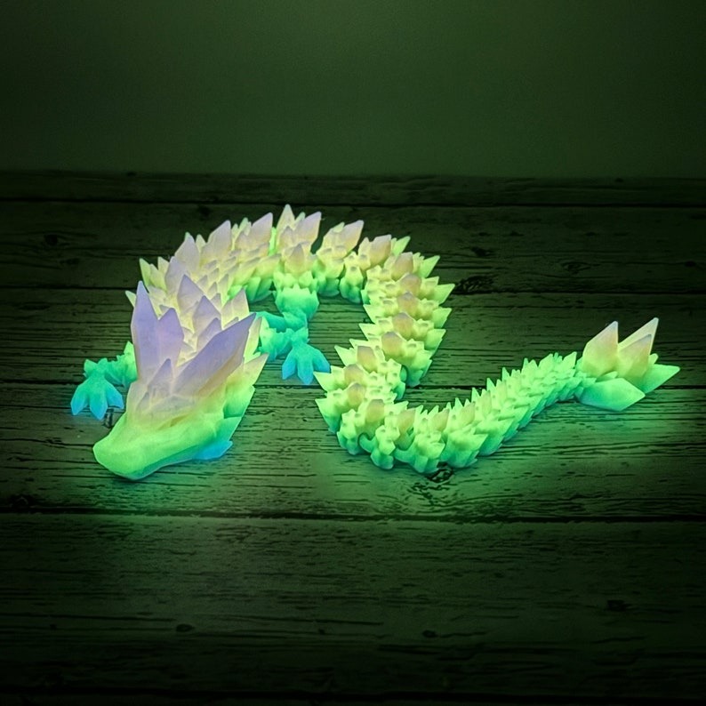 🐲Glow in the Dark Rainbow Crystal Dragon, 3D Printed Bookshelf Decoration