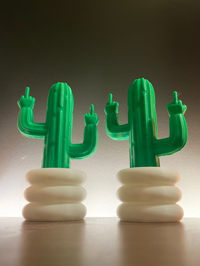 Middle Finger Cactus Figurine 3D Printed Prickly Humor Rebellious Desk Decor image 1