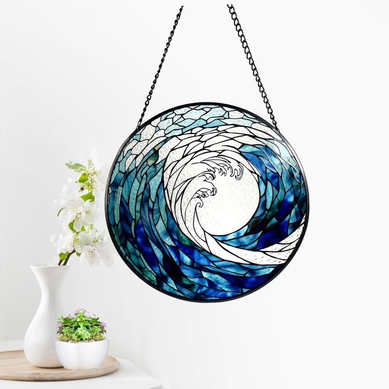 Ocean Waves Stained Glass Suncatcher