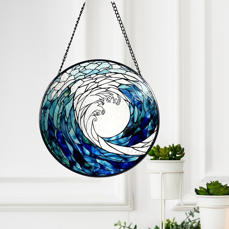 Ocean Waves Stained Glass Suncatcher