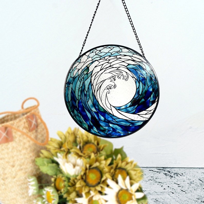 Ocean Waves Stained Glass Suncatcher