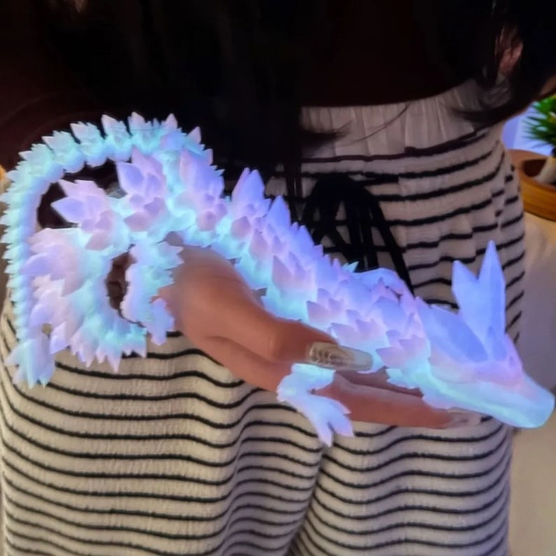 🐲Glow in the Dark Rainbow Crystal Dragon, 3D Printed Bookshelf Decoration