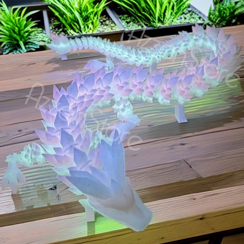 🐲Glow in the Dark Rainbow Crystal Dragon, 3D Printed Bookshelf Decoration