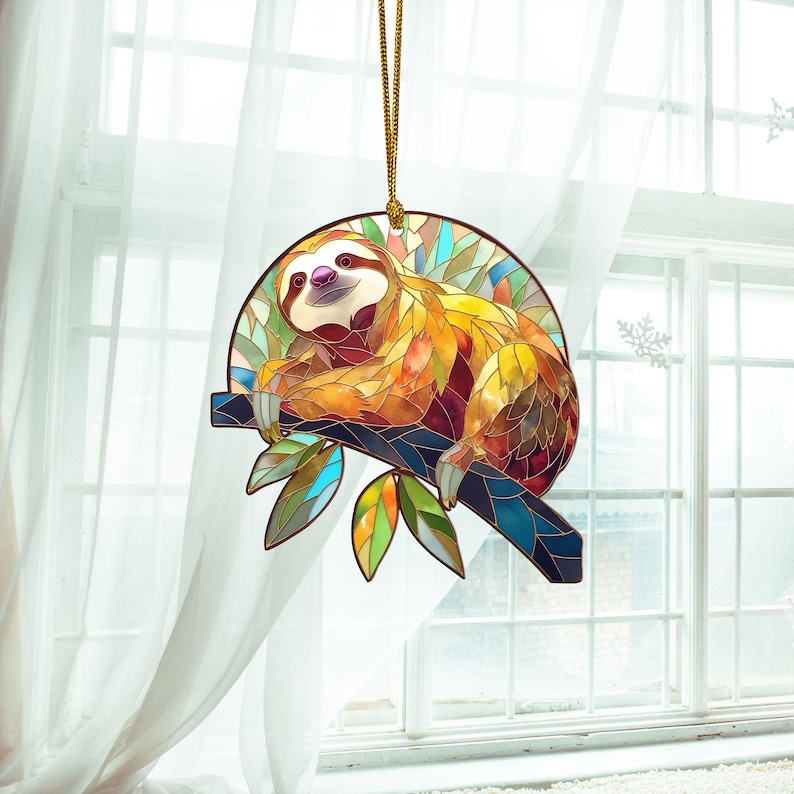 Cute Sloth Ornament, Acrylic Sloth Window Hanging, Sloth Home Decor, Colorful Animal Ornament, Sloth Lover Gift, Sloth Gifts image 8