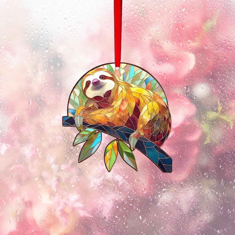 Cute Sloth Ornament, Acrylic Sloth Window Hanging, Sloth Home Decor, Colorful Animal Ornament, Sloth Lover Gift, Sloth Gifts image 6