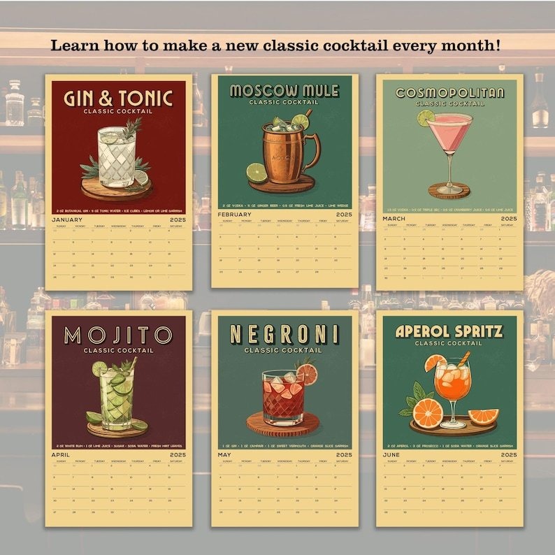 2025 Cocktail Art Wall Calendar