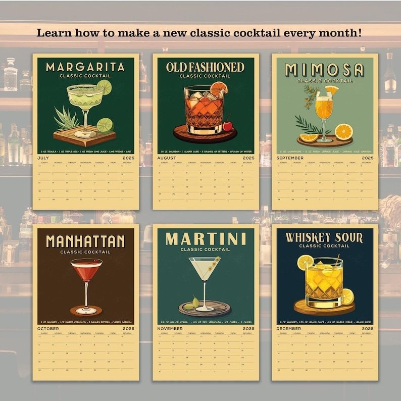 2025 Cocktail Art Wall Calendar