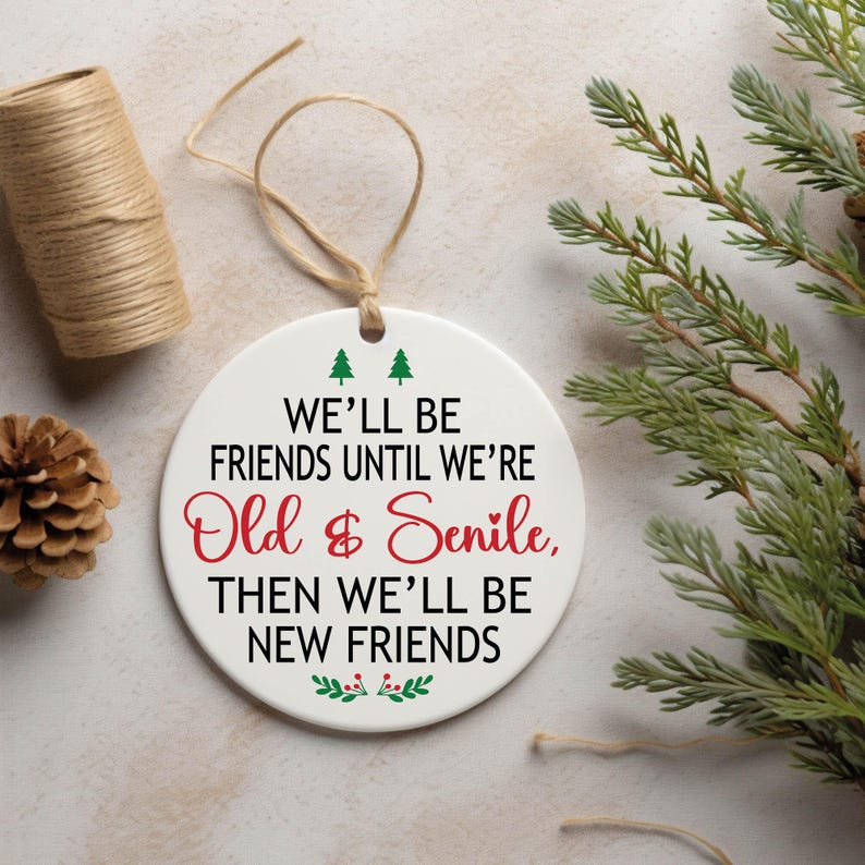 Friends Christmas Ornament, Friends Gift, We'll Be Friends Until We're Old And Senile Then We'll Be New Friends Ornament, Holiday Decoration image 3