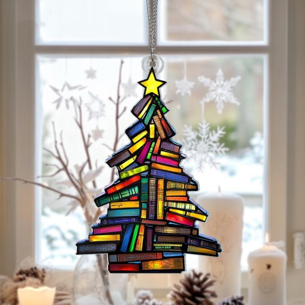 🎄📚✨Christmas Book Tree Suncatcher Ornament