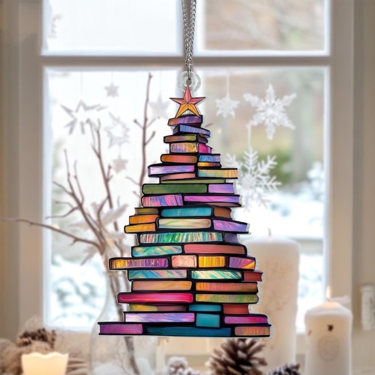 🎄📚✨Christmas Book Tree Suncatcher Ornament