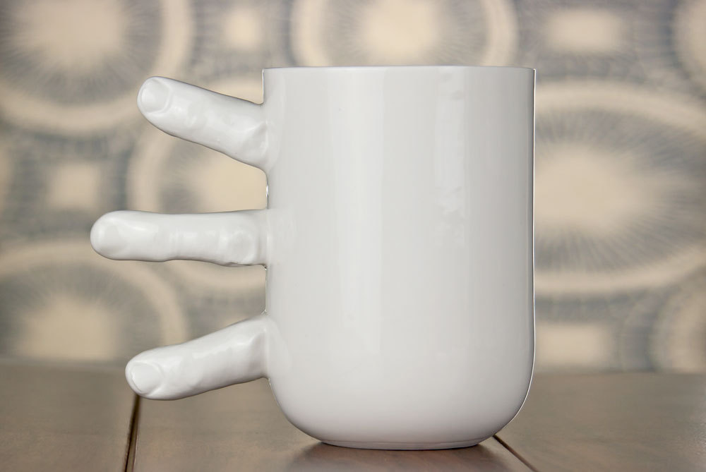 Funny Finger Mug, Large Handmade Coffee Mug with Fingers