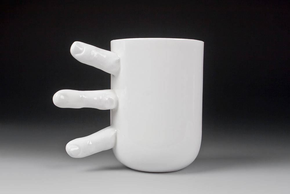 Funny Finger Mug, Large Handmade Coffee Mug with Fingers