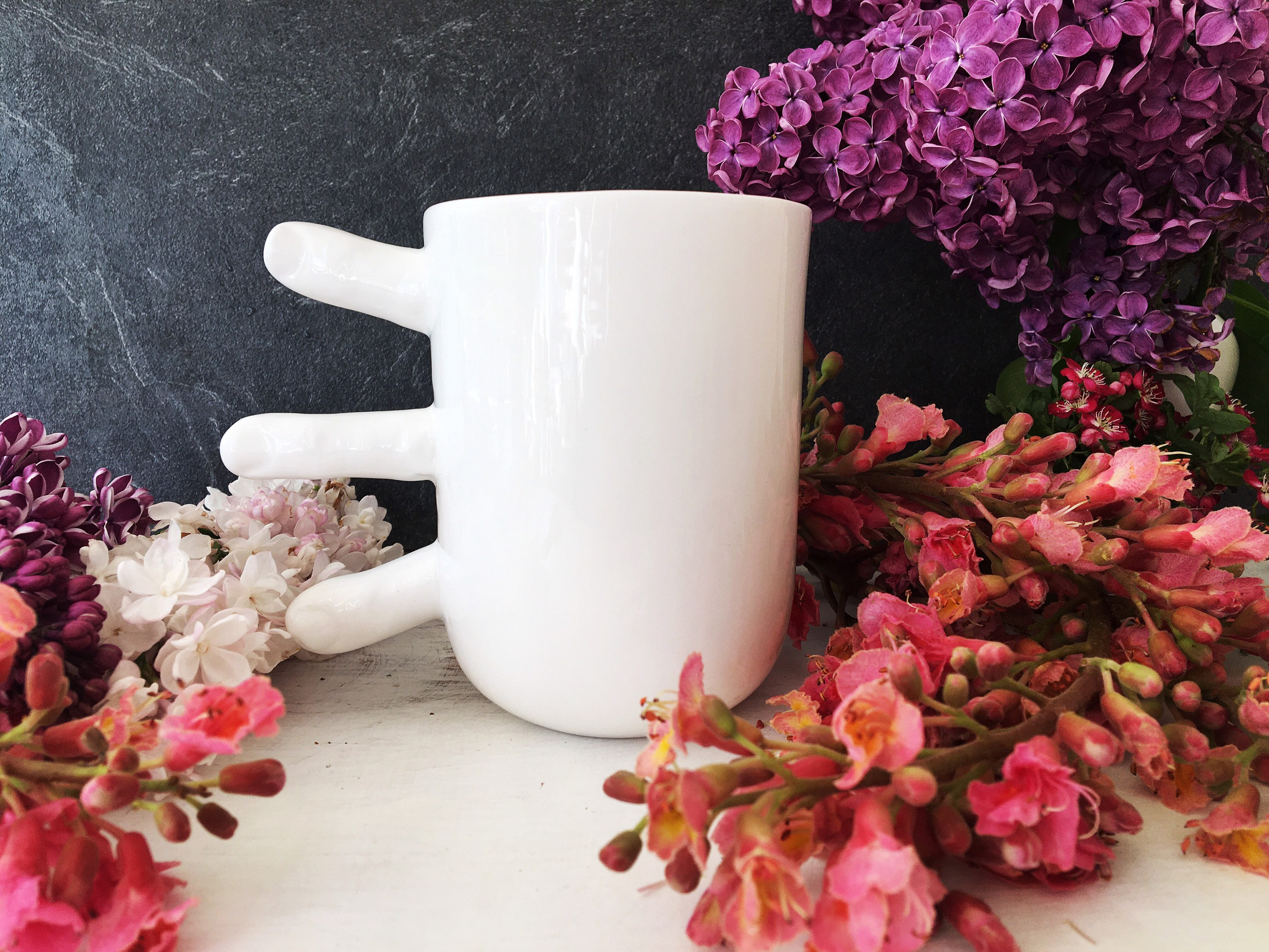 Funny Finger Mug, Large Handmade Coffee Mug with Fingers