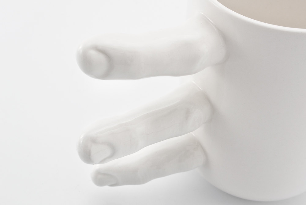 Funny Finger Mug, Large Handmade Coffee Mug with Fingers